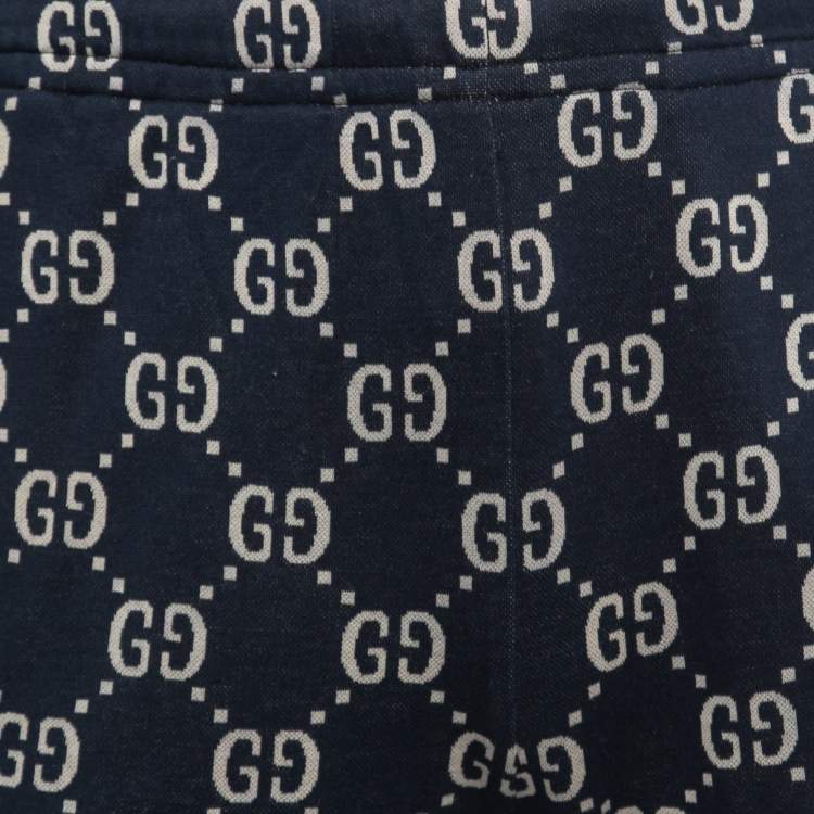 Pre Owned Gucci Navy Blue Logo Jacquard Side Stripe Detail Joggers S