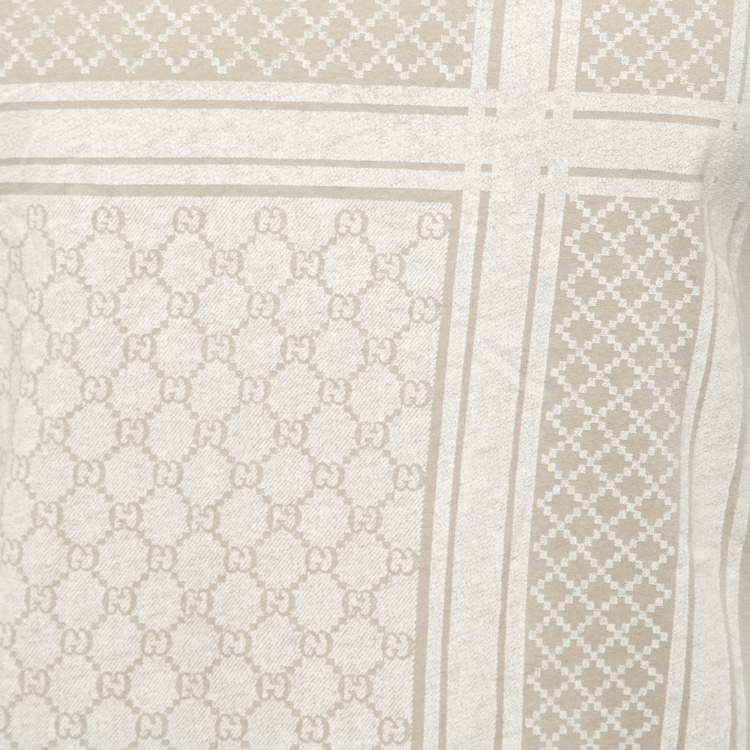 Pre Owned Gucci Beige Logo Printed Cotton Knit T-Shirt S