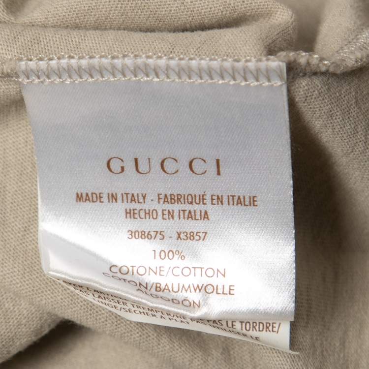 Pre Owned Gucci Beige Logo Printed Cotton Knit T-Shirt S