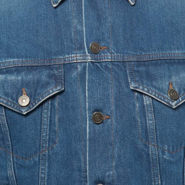 Pre Owned Gucci Blue Embroidered Denim Button Front Jacket M