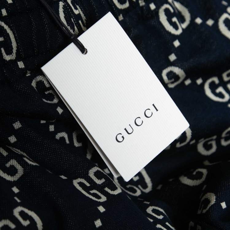 Pre Owned Gucci Navy Blue GG Pattered Cotton Side Stripe Shorts M