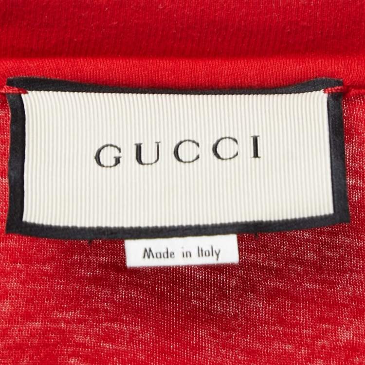 Pre Owned Gucci Red Printed Cotton Logo T-Shirt XL