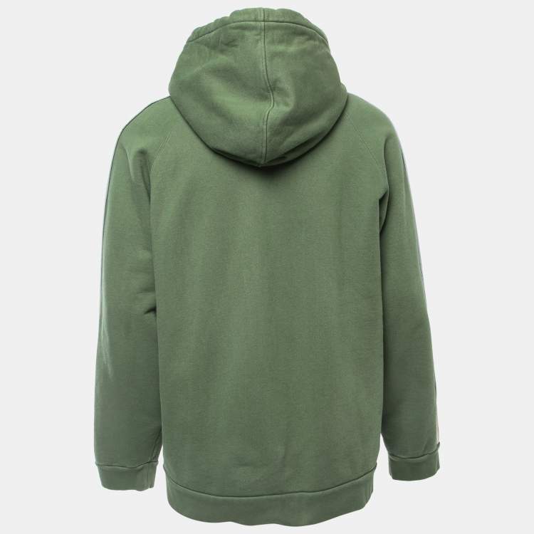 Pre Owned Gucci Green Cotton Logo Tape Detail Hooded Sweatshirt XL