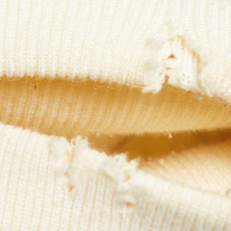 Pre Owned Gucci Cream Logo Print Cotton Hoodie L