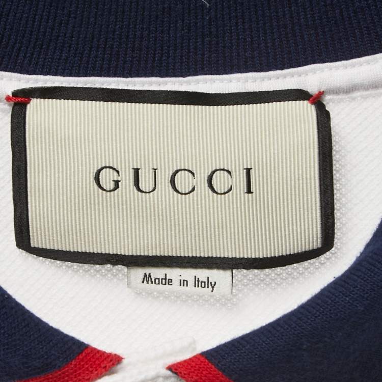 Pre Owned Gucci White Cotton Contrast Trimmed Polo T-Shirt XXL
