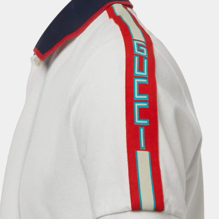 Pre Owned Gucci White Cotton Contrast Trimmed Polo T-Shirt XXL