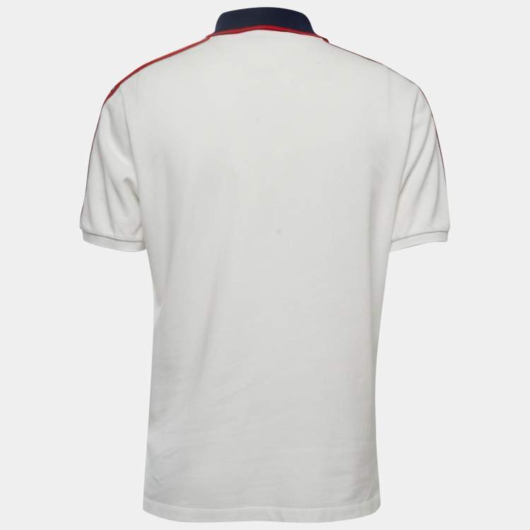 Pre Owned Gucci White Cotton Contrast Trimmed Polo T-Shirt XXL