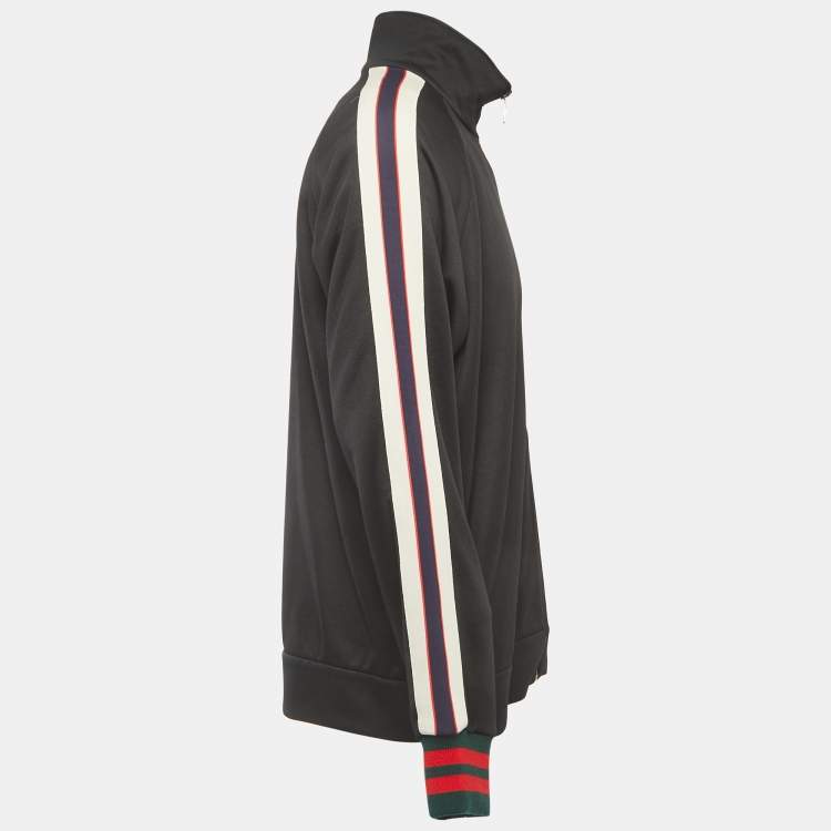Pre Owned Gucci Black Knit Web Stripe Detail Zip Front Jacket XL