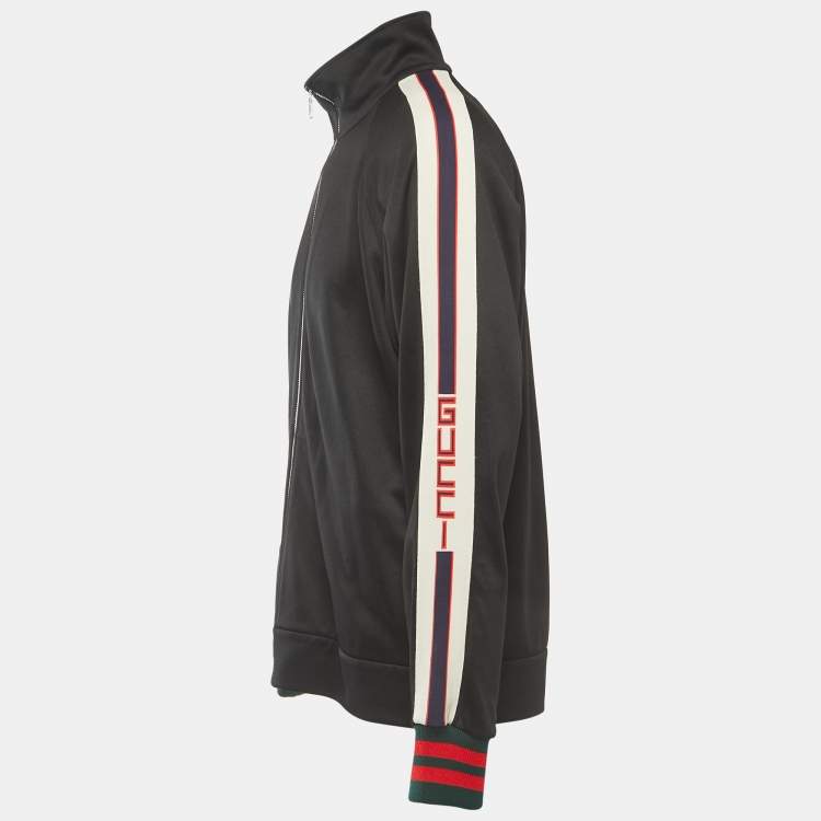 Pre Owned Gucci Black Knit Web Stripe Detail Zip Front Jacket XL