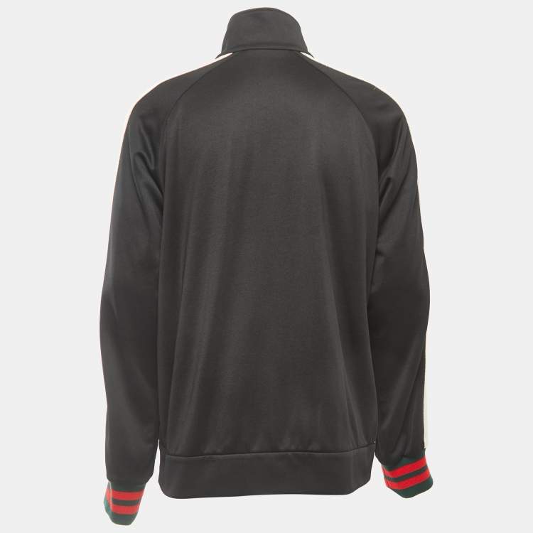 Pre Owned Gucci Black Knit Web Stripe Detail Zip Front Jacket XL