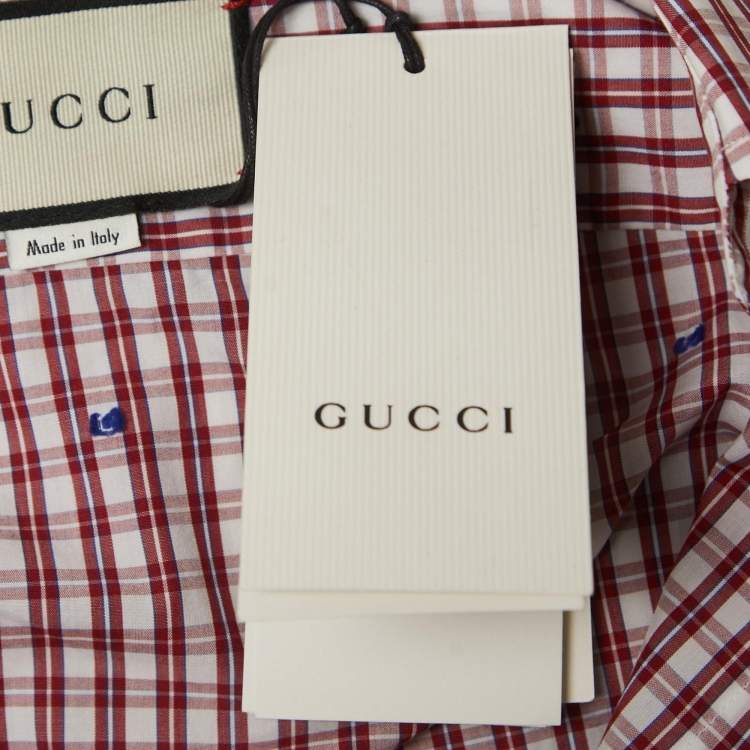 Pre Owned Gucci Red Squared on Mini G Cotton Button Front Full Sleeve Shirt M