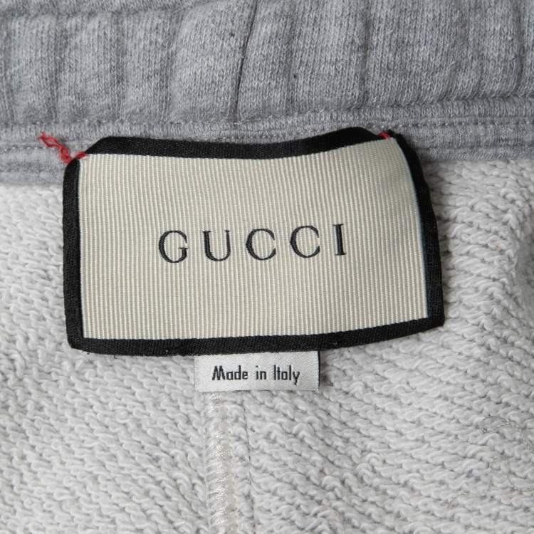 Pre Owned Gucci Grey Cotton Tiger Patch Detailed Drawstring Shorts L