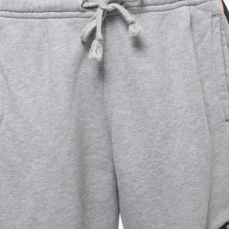Pre Owned Gucci Grey Cotton Tiger Patch Detailed Drawstring Shorts L