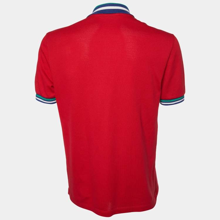 مملوكة مسبقًا Gucci Red Cotton Pique Contrast Detail Polo T-Shirt XL