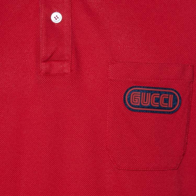 مملوكة مسبقًا Gucci Red Cotton Pique Contrast Detail Polo T-Shirt XL