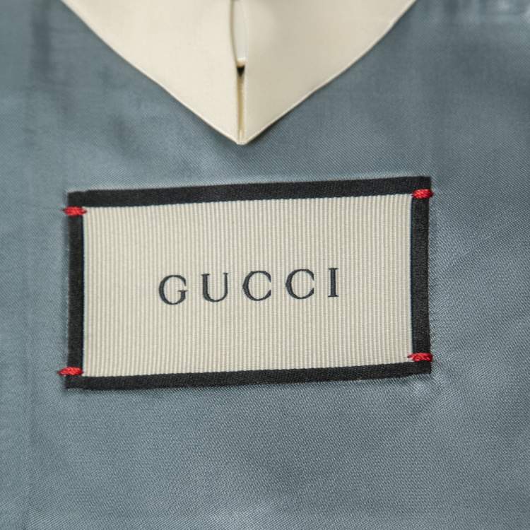 Pre Owned Gucci Navy Blue Bee Patterned Plaid Wool Suit M