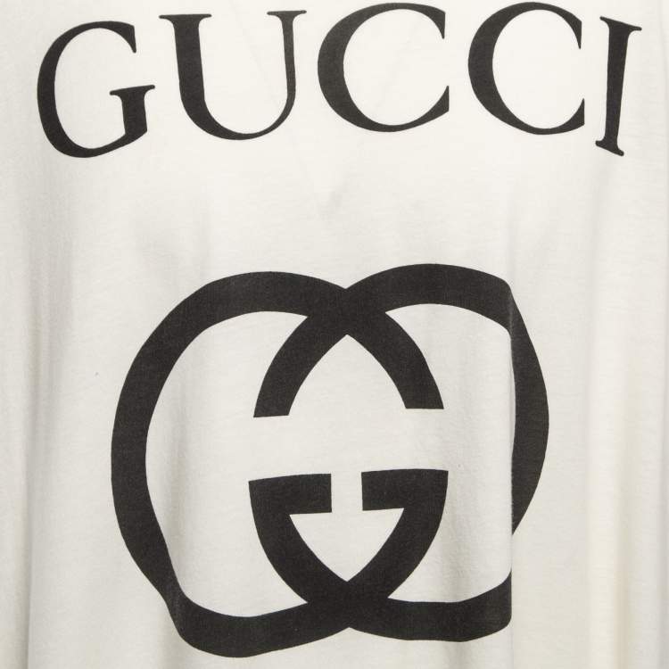مملوكة مسبقًا Gucci Off-White Logo Print Cotton Half Sleeve T-Shirt 3XL