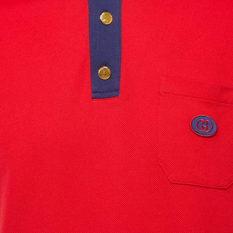 Pre Owned Gucci Red Cotton Contrast Collar Detailed Polo T-Shirt L