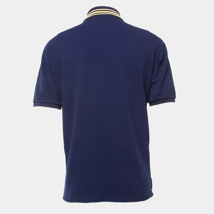 Pre Owned Gucci Navy Blue Cat Logo Embroidered Cotton Pique Polo T-Shirt L