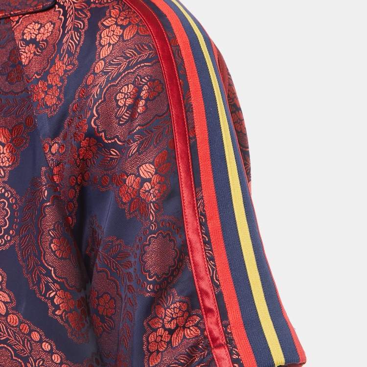 Pre Owned Gucci Red Jacquard Stripe Detailed Button Front Half Sleeve Shirt S