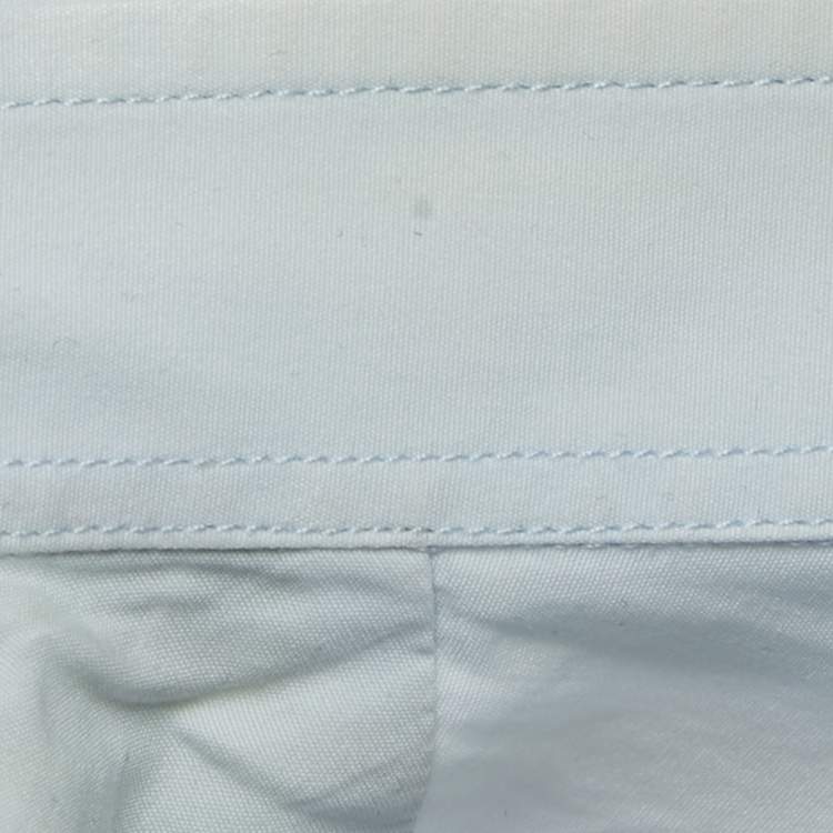 Pre Owned Gucci Light Blue Cotton Tiger Print Silk Insert Button Front Half Sleeve Shirt L