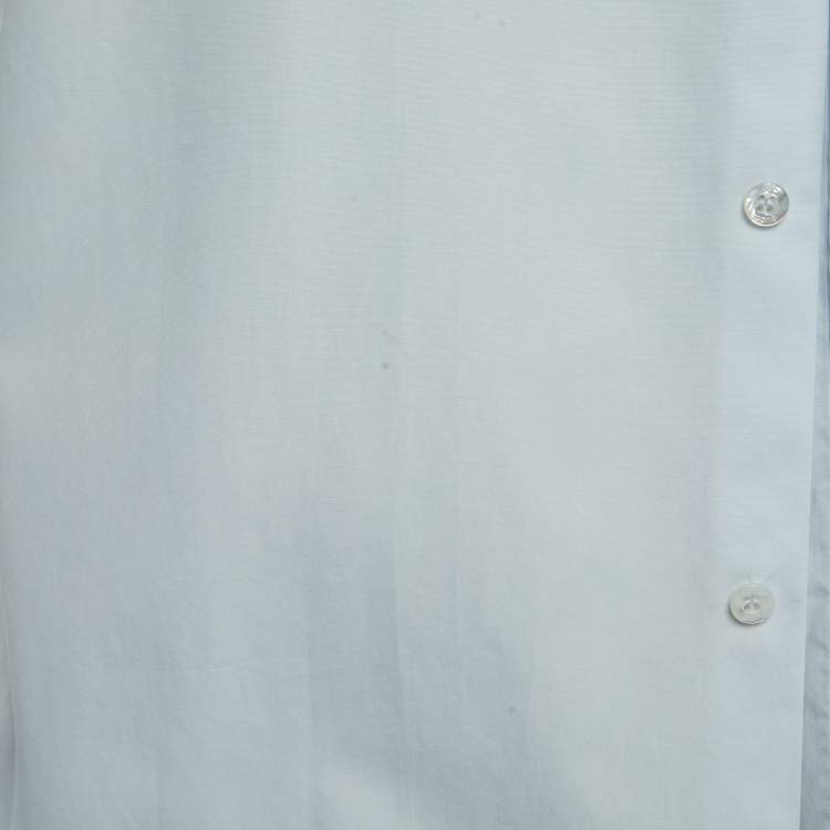 Pre Owned Gucci Light Blue Cotton Tiger Print Silk Insert Button Front Half Sleeve Shirt L