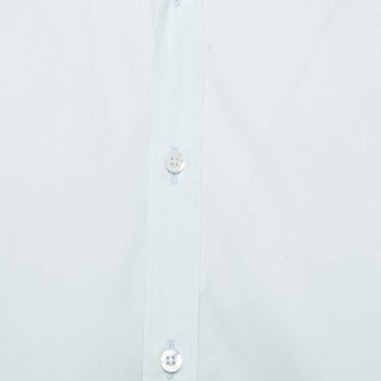 Pre Owned Gucci Light Blue Cotton Tiger Print Silk Insert Button Front Half Sleeve Shirt L