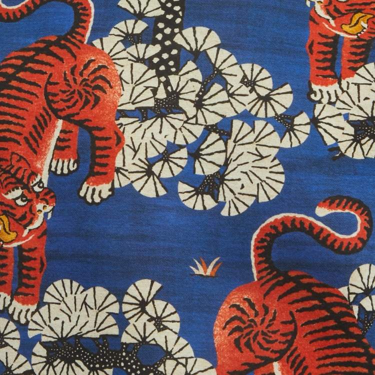 Pre Owned Gucci Blue Bengal Print Cotton Crew Neck Sweatshirt M