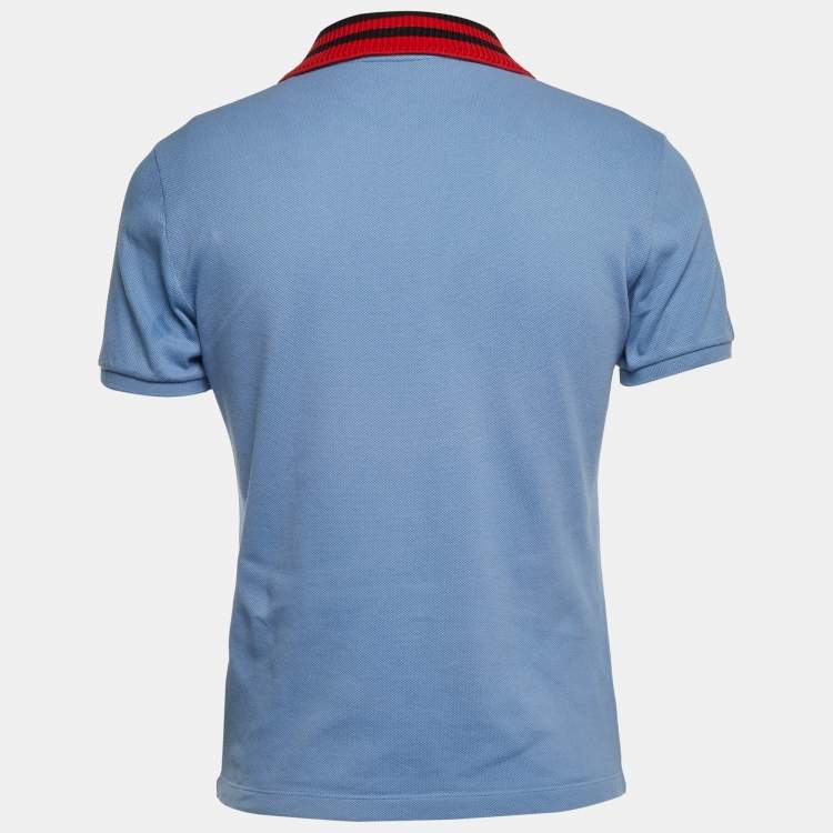 Pre Owned Gucci Blue Embroidered Cotton Pique Polo T-Shirt M