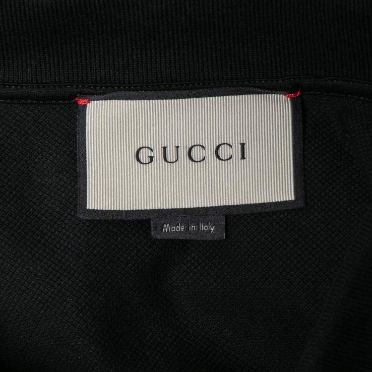 Pre Owned Gucci Black Cotton Pique Logo Patch Polo T-Shirt M