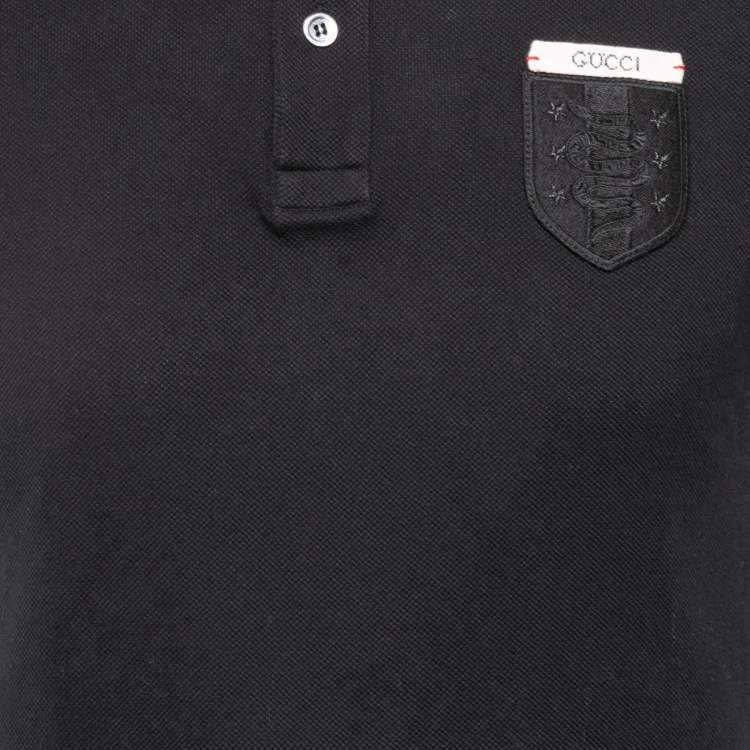 Pre Owned Gucci Black Cotton Pique Logo Patch Polo T-Shirt M