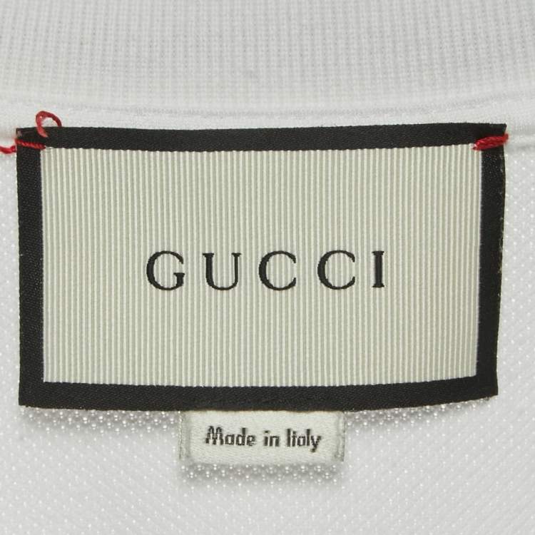 Pre Owned Gucci White Bee Embroidered Cotton Pique Polo T-Shirt M
