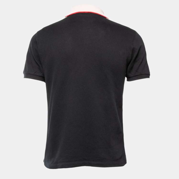Pre Owned Gucci Black Cotton Pique Logo Stripe Detailed Polo T-Shirt M