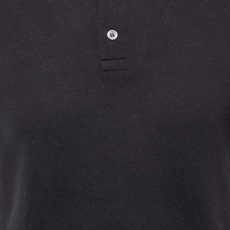 Pre Owned Gucci Black Cotton Pique Logo Stripe Detailed Polo T-Shirt M