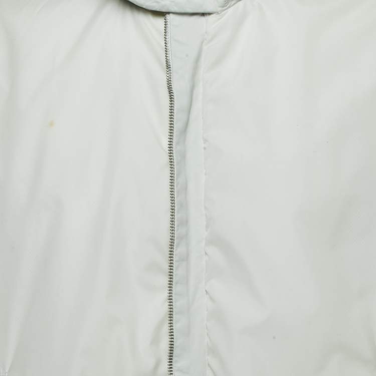 Pre Owned Gucci White Nylon Leather Trimmed Zip Front Jacket 4XL