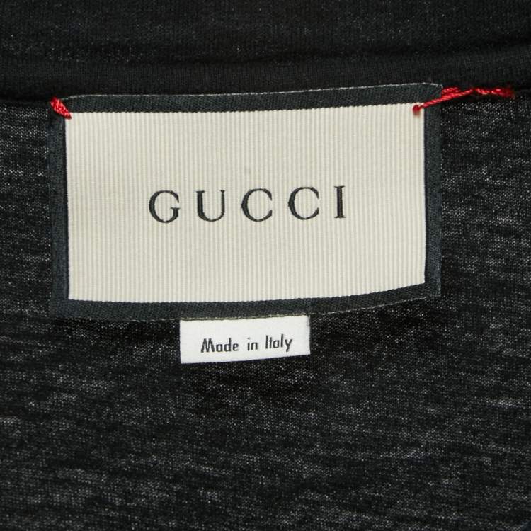 Pre Owned Gucci Black Flower Embroidered Print Distressed Cotton Crew neck Half Sleeve T-Shirt M