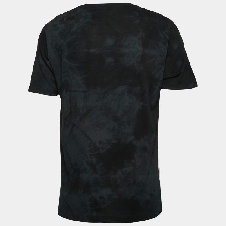 Gucci Black Flower Embroidered Print Distressed Cotton Crew