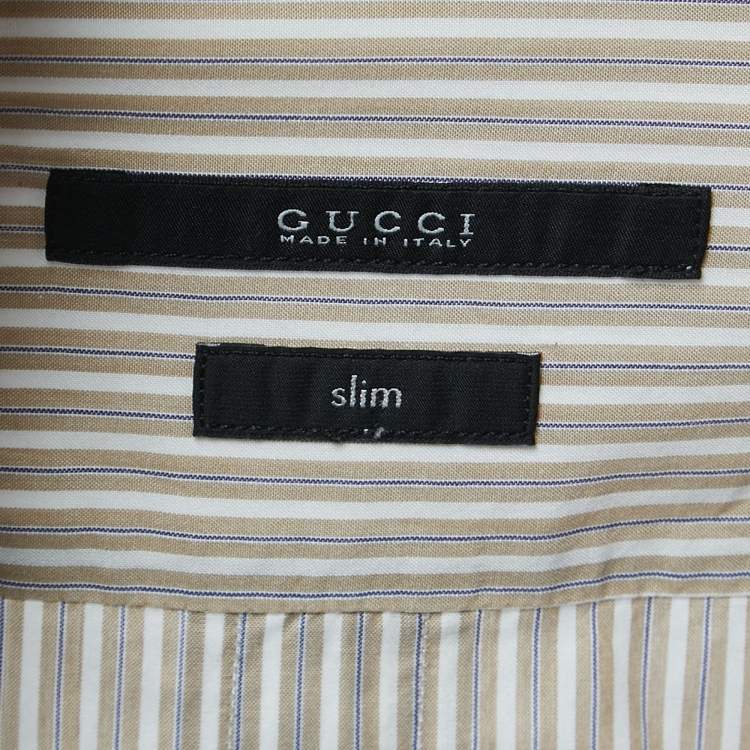 Pre Owned Gucci Beige Pinstripe Cotton Button Front Double Cuff Shirt M