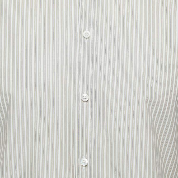 Pre Owned Gucci Beige Pinstripe Cotton Button Front Double Cuff Shirt M