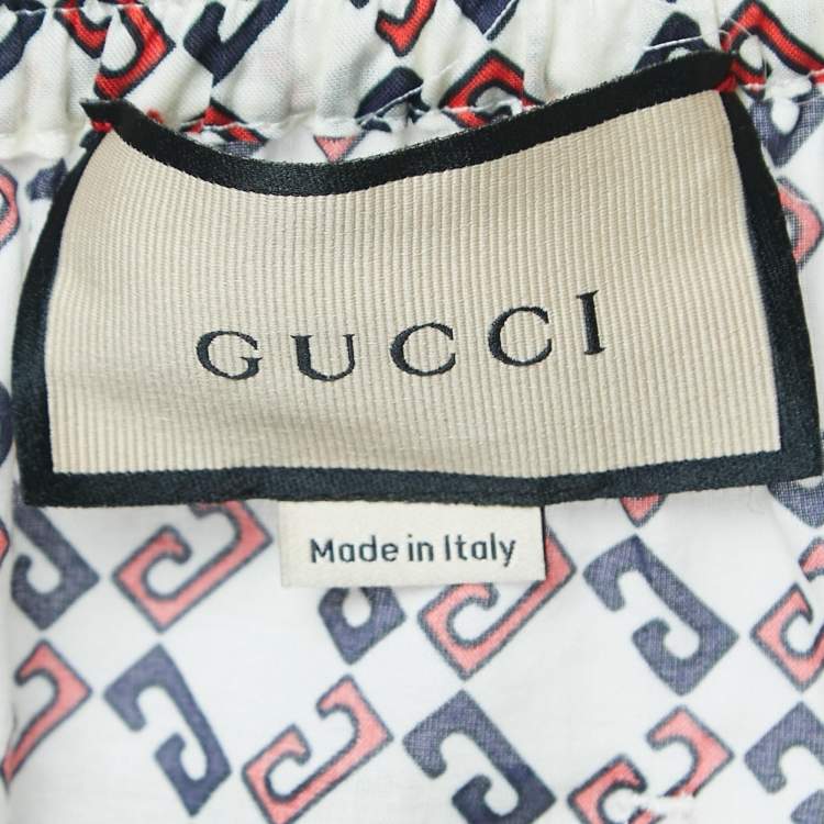 Pre Owned Gucci Cream Geometric G Print Cotton Muslin Shorts M
