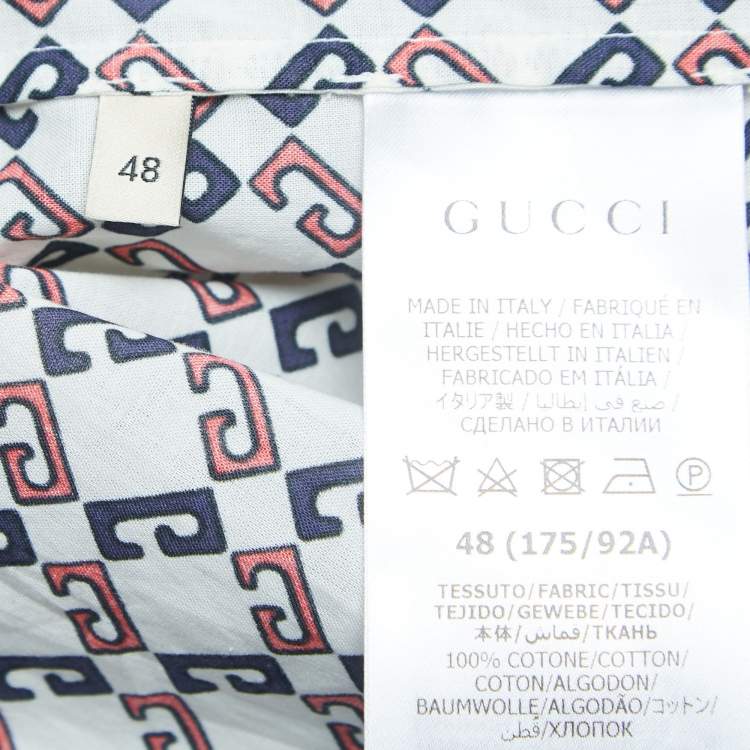 Pre Owned Gucci Cream Geometric G Print Cotton Muslin Bowling Shirt M