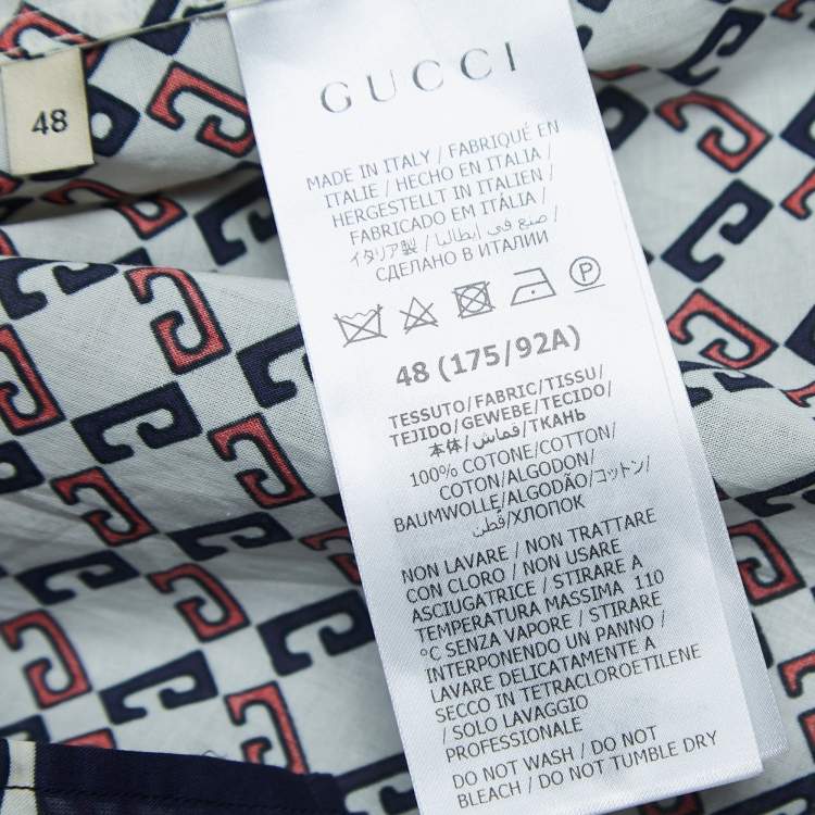 Pre Owned Gucci Cream Geometric G Print Cotton Muslin Bowling Shirt M