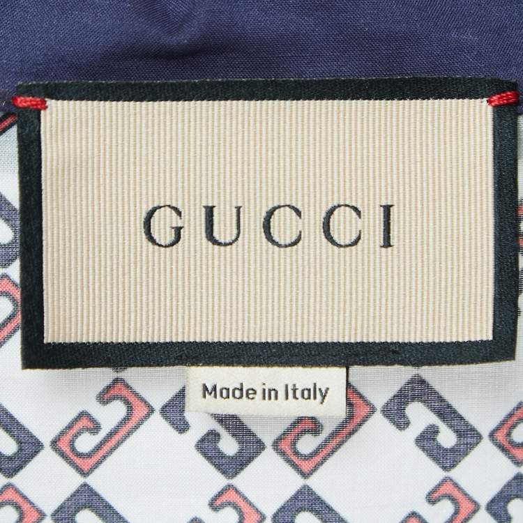 Pre Owned Gucci Cream Geometric G Print Cotton Muslin Bowling Shirt M