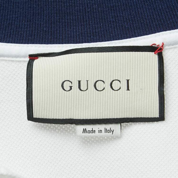 مملوكة مسبقًا Gucci White Cotton Bee Detail Polo T-Shirt M