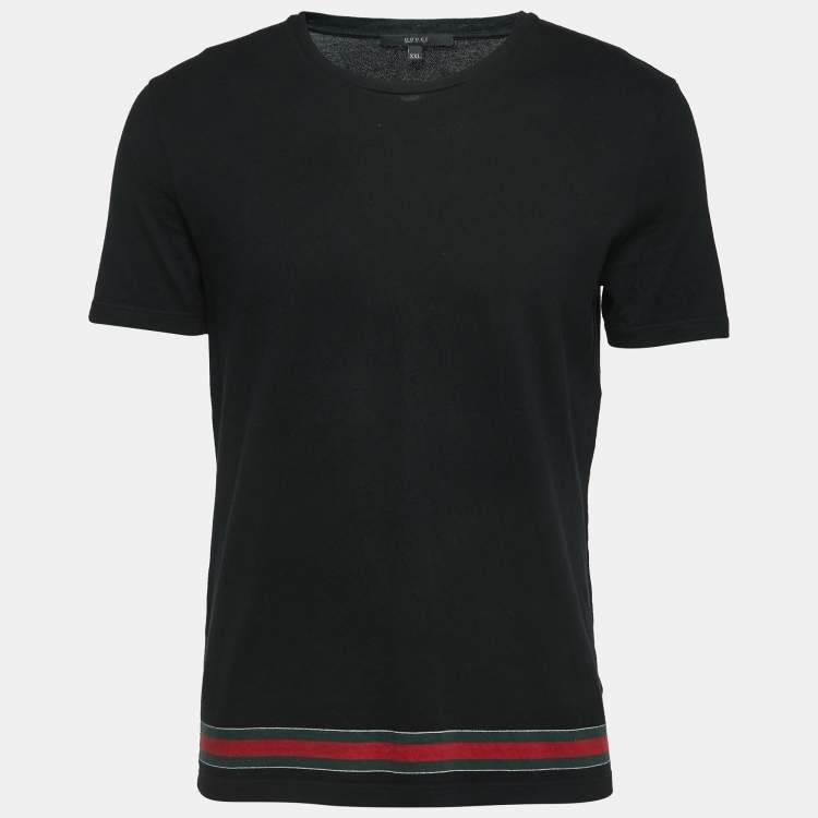 Pre Owned Gucci Black Cotton Web Striped Crew Neck T-Shirt XXL