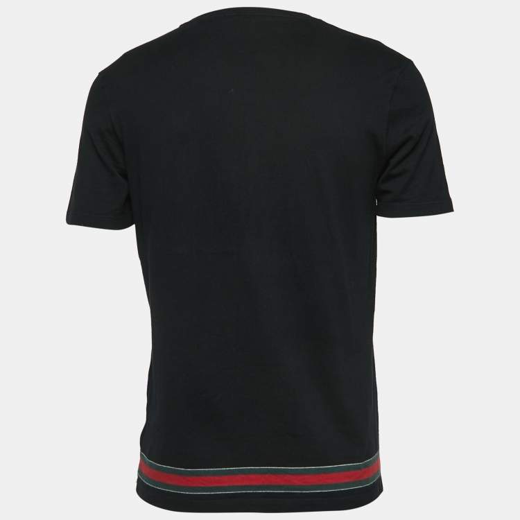 Pre Owned Gucci Black Cotton Web Striped Crew Neck T-Shirt XXL