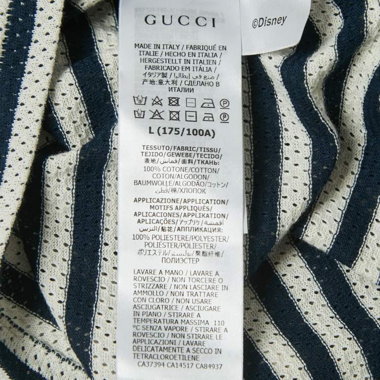 Pre Owned Gucci X Disney Navy Blue Striped Cotton Embroidered Patch Half Sleeve T-Shirt L