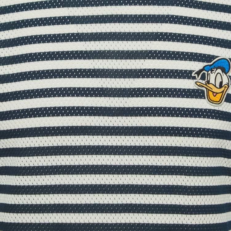 Pre Owned Gucci X Disney Navy Blue Striped Cotton Embroidered Patch Half Sleeve T-Shirt L