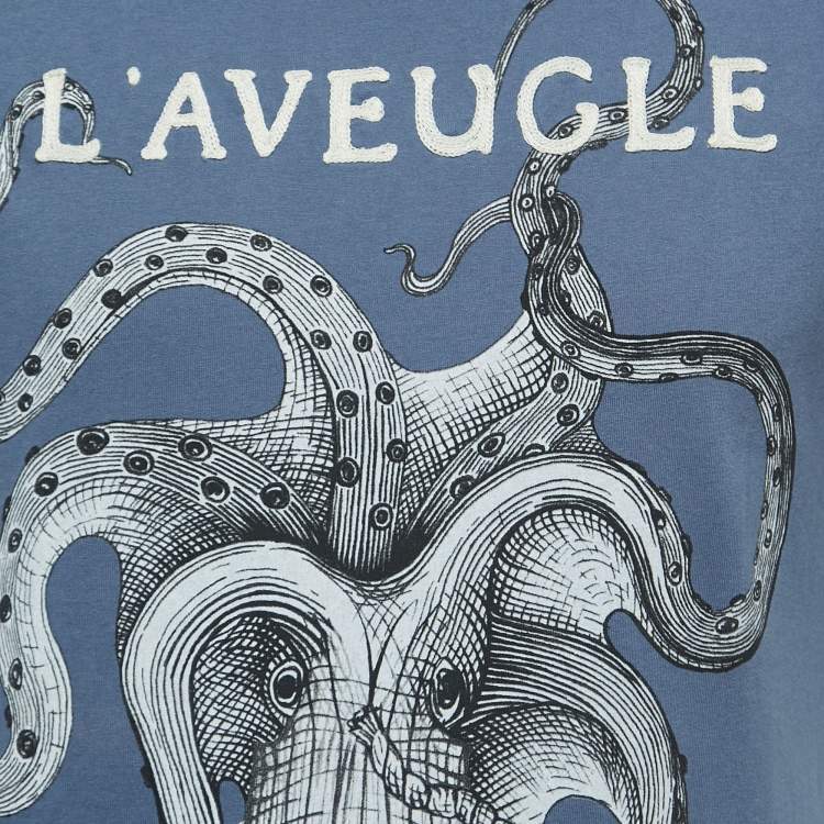 Pre Owned Gucci Blue Octopus Printed Cotton T-Shirt XS