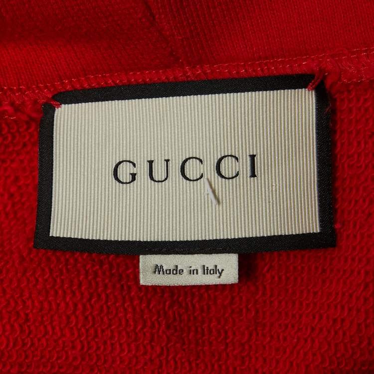 Pre Owned Gucci Red Distressed Cotton Donald Duck Patch Hoodie XS